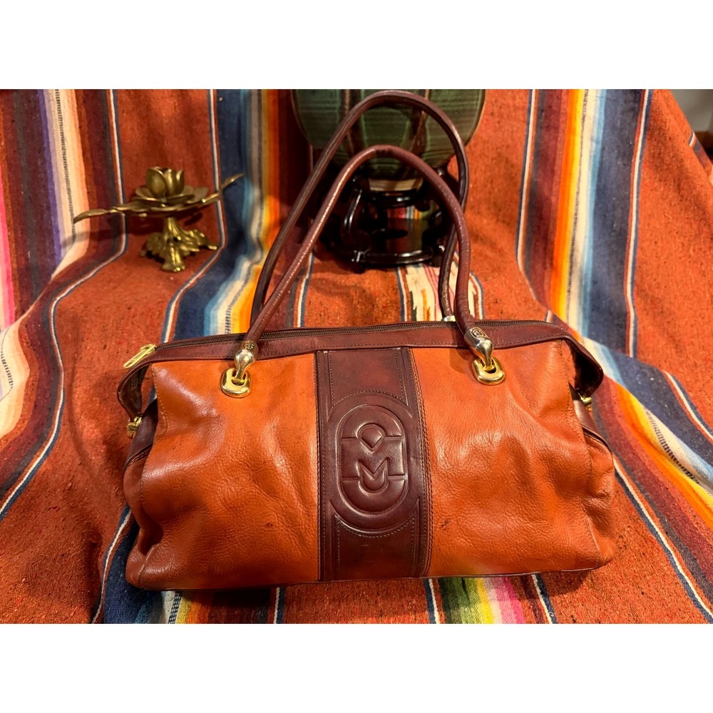 Marino Orlandi Italian leather Brown Two Tone Large Tote Shoulder Bag Satchel